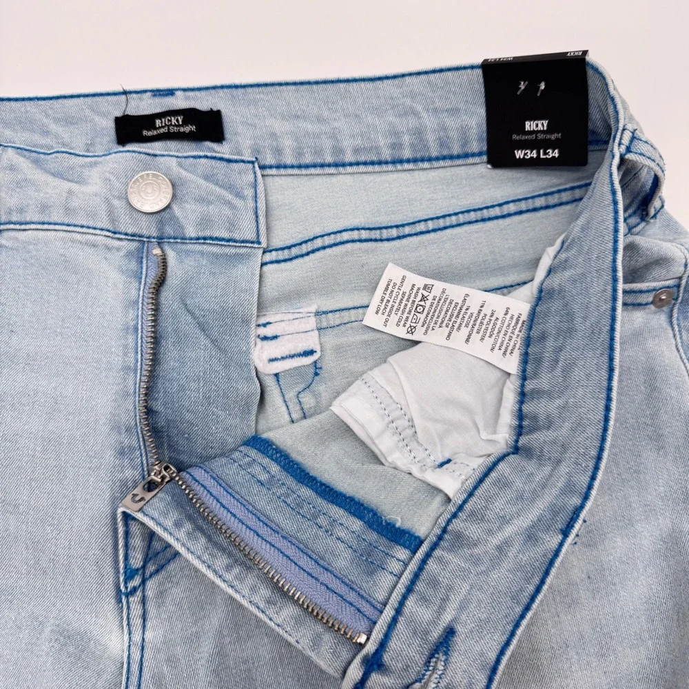 True Religion Ricky Straight Jeans Mens 34 Light Blue NWT